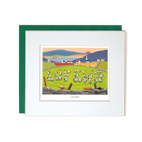 Envelope and Card sheep in a field with chickens on stone wall