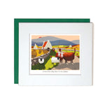 Notecard farm animals in the middle of a road talking to each other