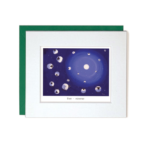 Card with mount sheep exploring space