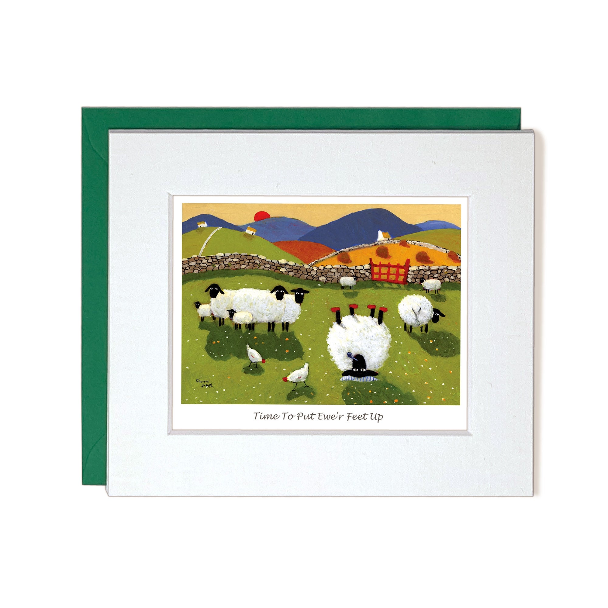 Envelope and Card sheep smoking pipe with his feet up
