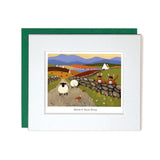Greeting Card country road with stone wall