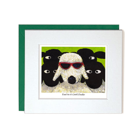 Card with mount sheep wearing glasses