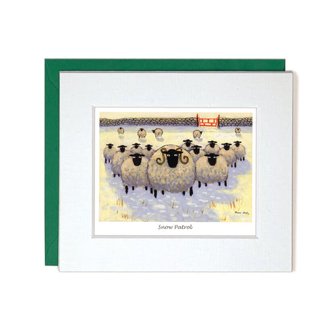 Notecard sheep patrolling in the snow