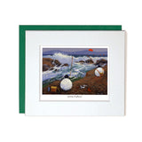 Envelope and Card sheep at the sea on a windy day
