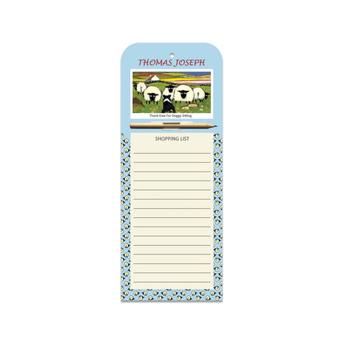 Sheep dog watching a flock on a shopping list