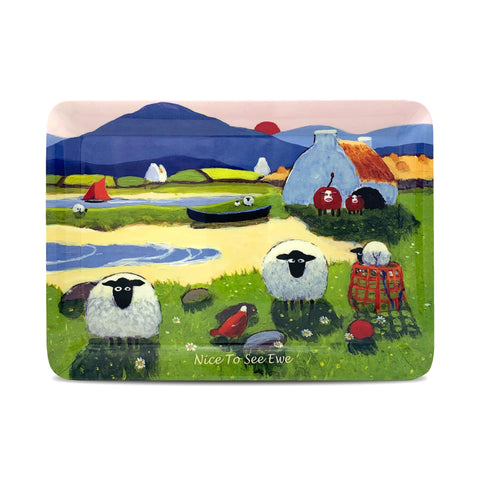 Sheep and Chickens in the countryside tray Thomas Joseph